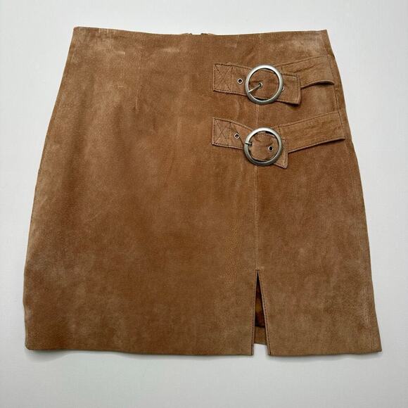 BLANKNYC Tan Suede Mini Skirt with Buckles - Picture 1 of 6